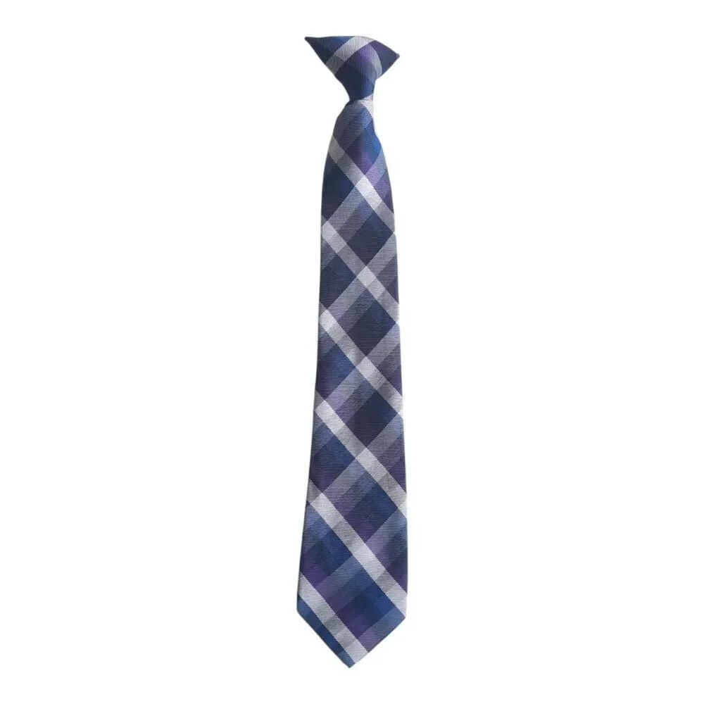Blue and Purple Plaid Clip On Tie